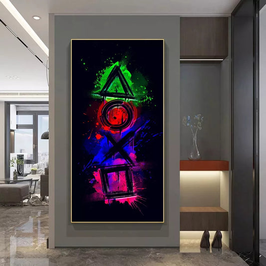 Modern Abstract Gaming Neon Canvas Painting | Wall Art Décor Print