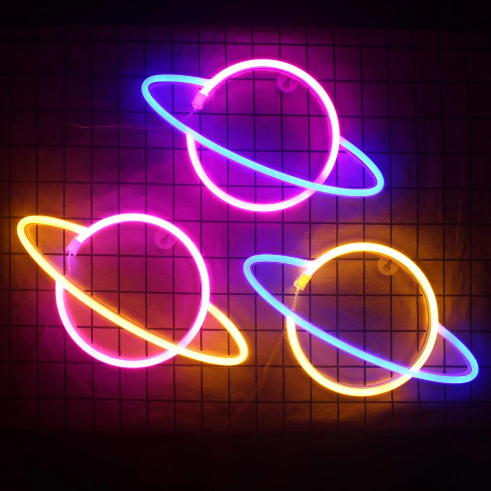 Planet LED Lights Neon Light Sign | Wall Art Signage Light Battery Powered