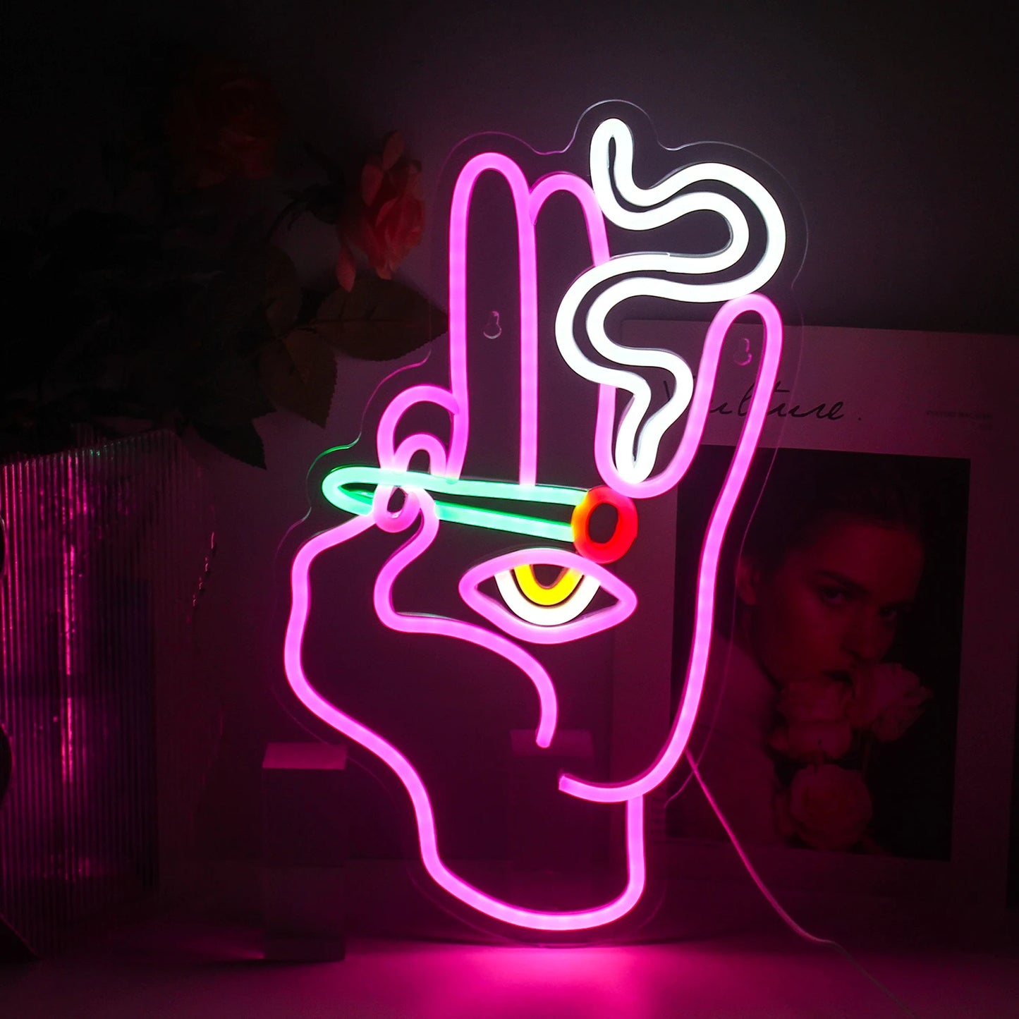 Neon Sign Smoking Hand Eye | LED Lights Bar Game Blazing Signage Art