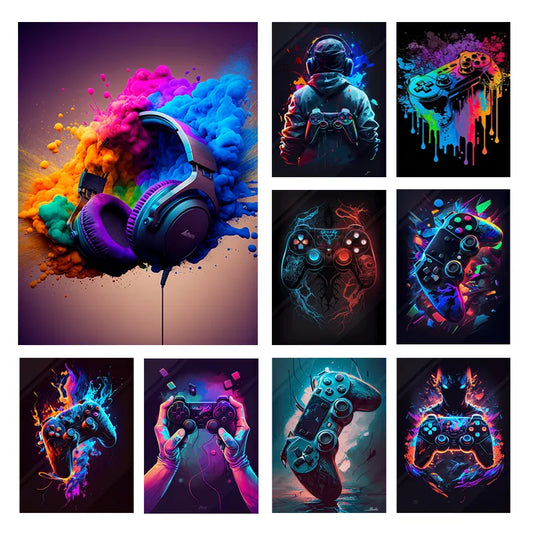 Gaming Neon Wall Art Poster | Game Controller Painting Canvas Print