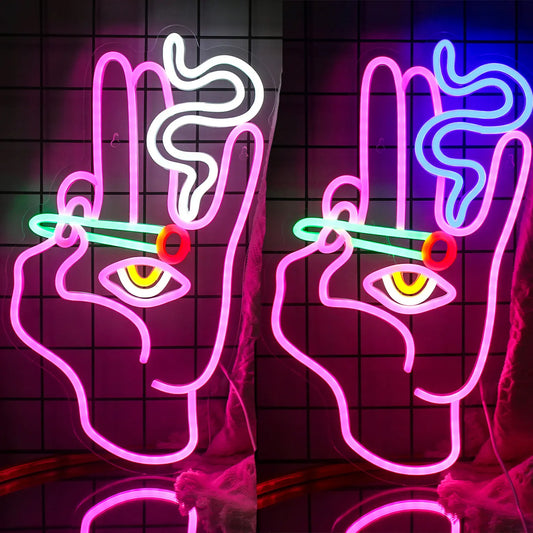Neon Sign Smoking Hand Eye | LED Lights Bar Game Blazing Signage Art
