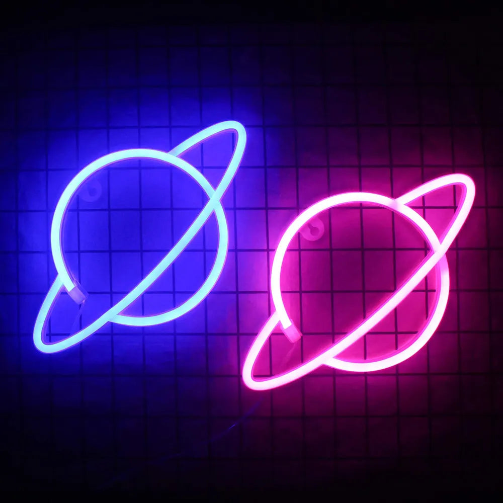 Planet LED Lights Neon Light Sign | Wall Art Signage Light Battery Powered