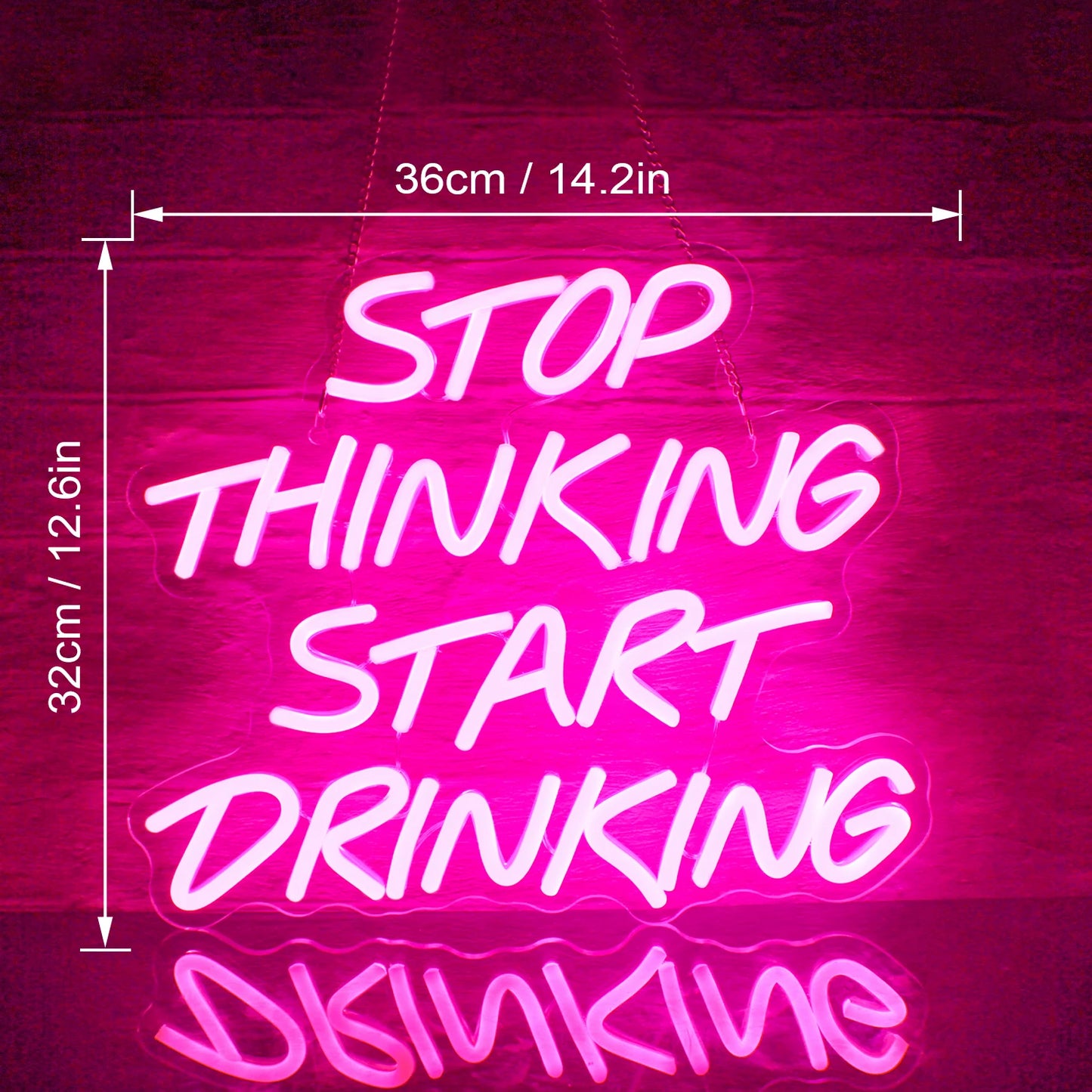 Stop Thinking Start Drinking Neon Sign | LED Lights Wall Art Signage