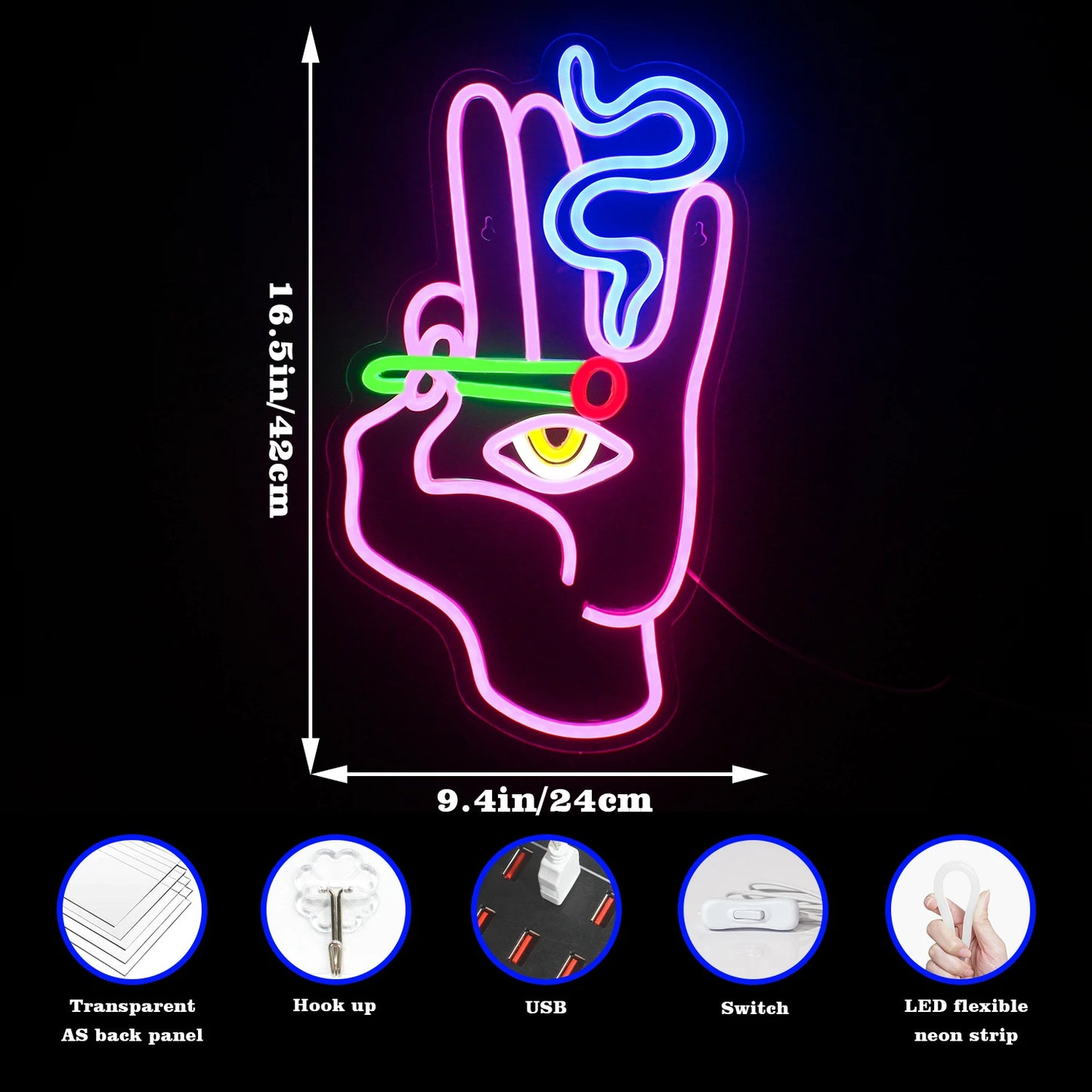 Neon Sign Smoking Hand Eye | LED Lights Bar Game Blazing Signage Art