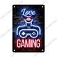 Neon Gaming Poster | Vintage Metal Tin Signs | Sleep Game Retro Metal Wall Art