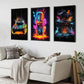 Pop Neon Video Game Character Poster | Gamepad Headphones Canvas Print Wall Art