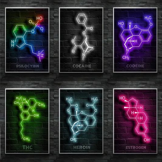 Modern Chemistry Neon Molecules Sign | Psilocybin Xanax  Canvas Painting Wall Art