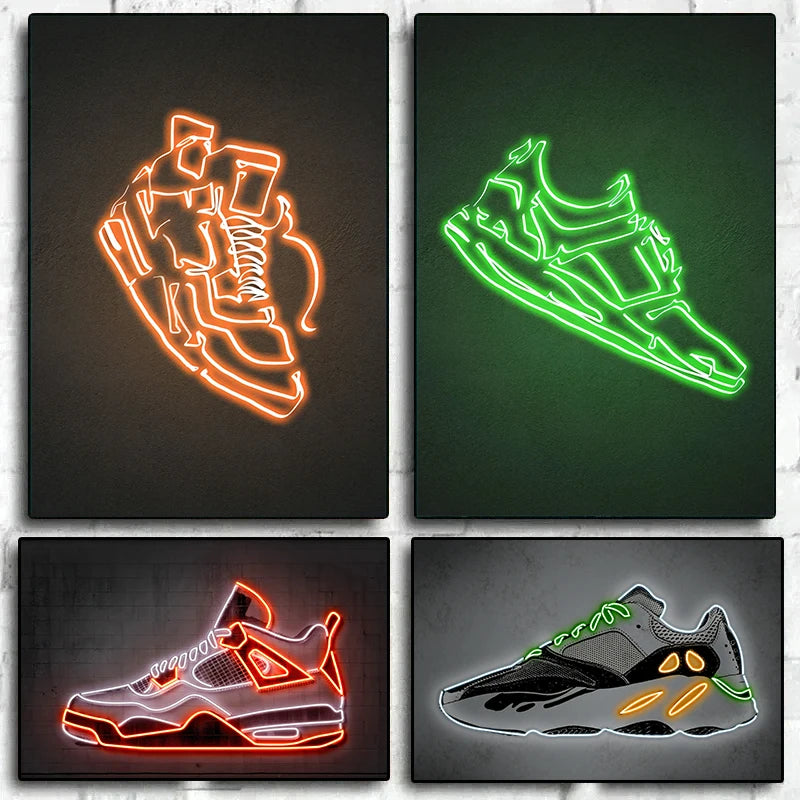 Neon Sign Sneaker Poster | Kicks Shoes Wall Art Print Canvas Paintings