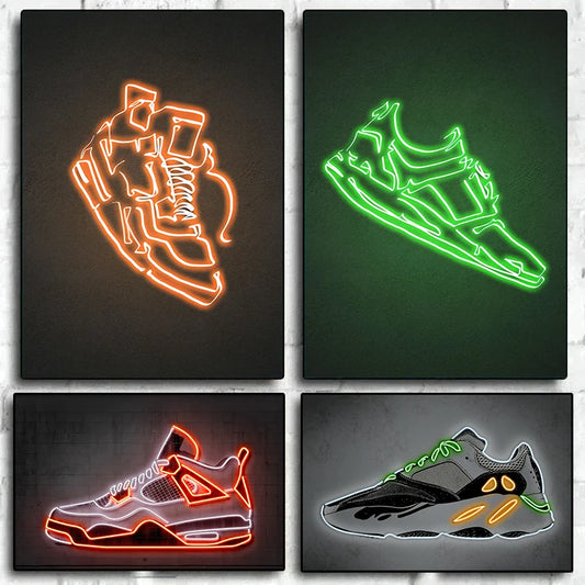 Neon Sign Sneaker Poster | Kicks Shoes Wall Art Print Canvas Paintings