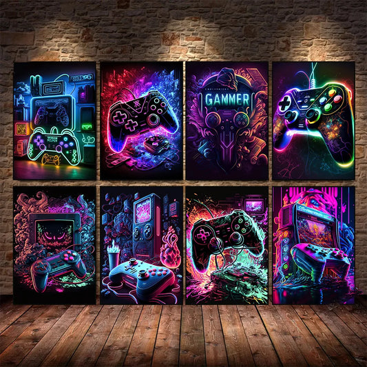 Neon Canvas Paintings Game Controller | Posters Canvas Prints Wall Art