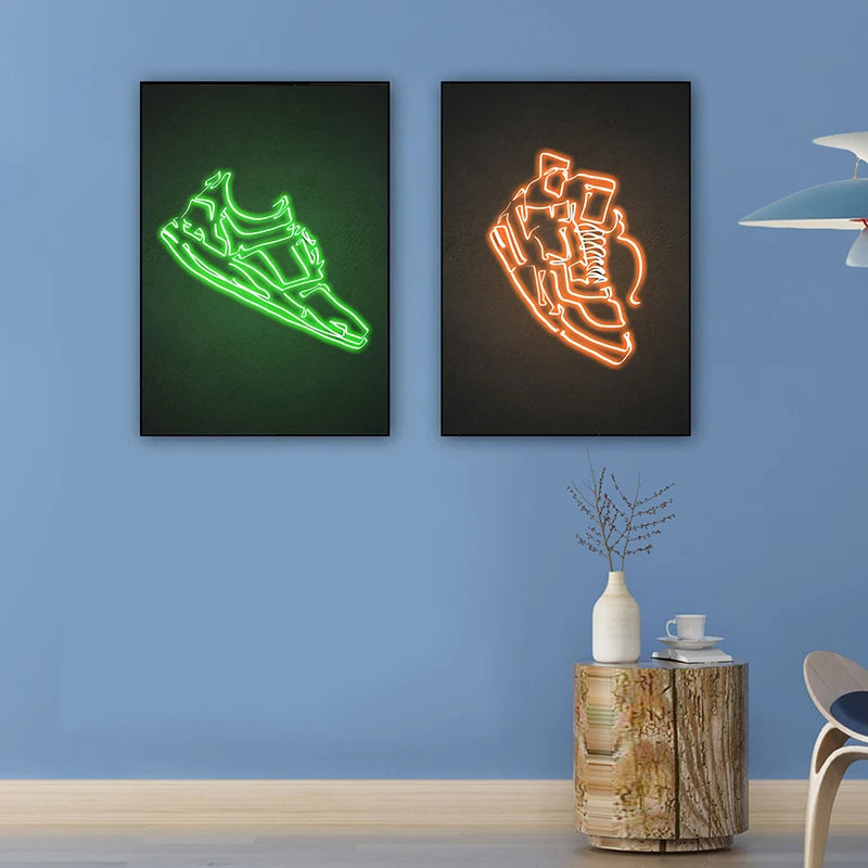 Neon Sign Sneaker Poster | Kicks Shoes Wall Art Print Canvas Paintings