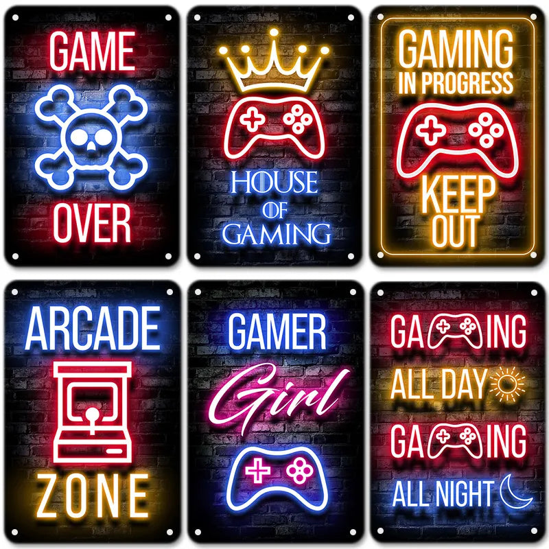 Neon Gaming Poster | Vintage Metal Tin Signs | Sleep Game Retro Metal Wall Art