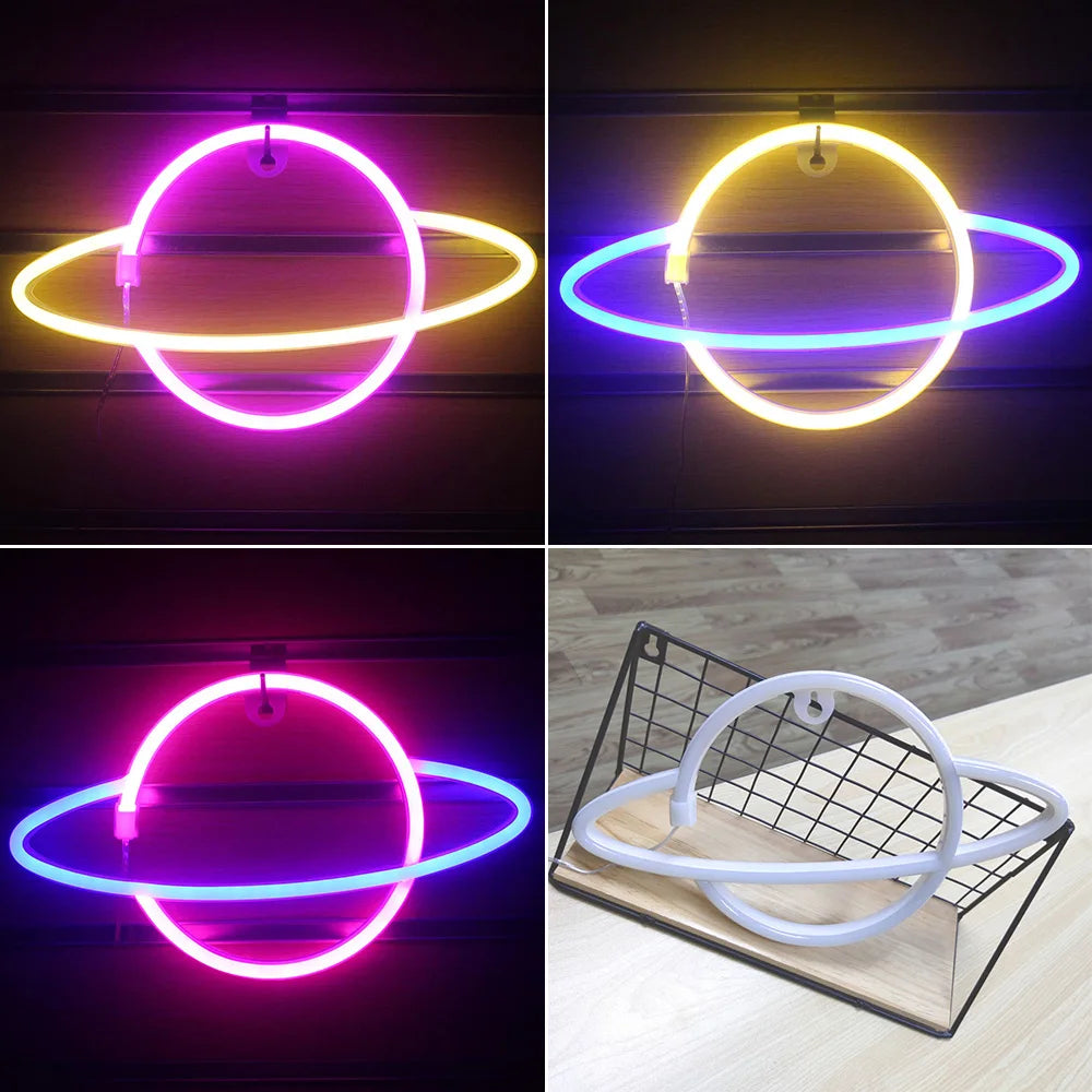 Planet LED Lights Neon Light Sign | Wall Art Signage Light Battery Powered